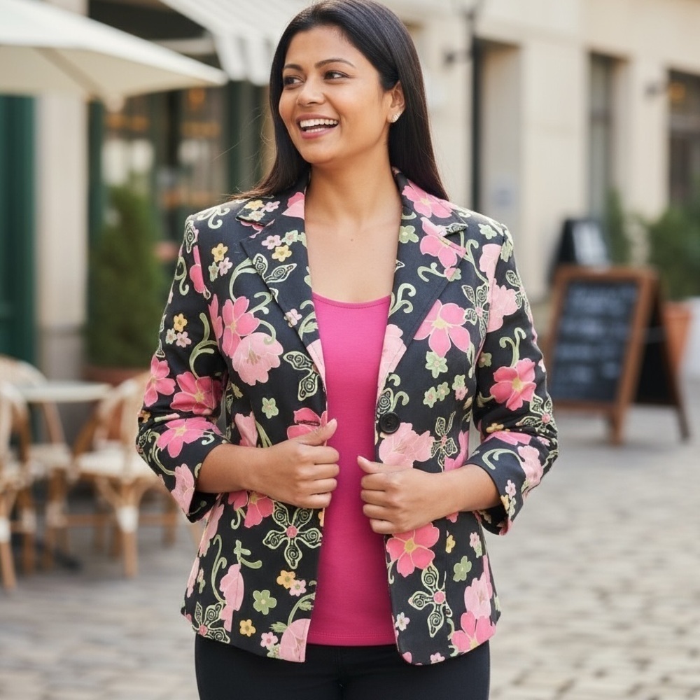Zinc Cotton Spandex bland Floral buttons up front blazer ladies sz XL